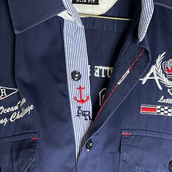 Absolute Rebellion Navy Blue Casual Button Down Shirt - Picture 3 of 6